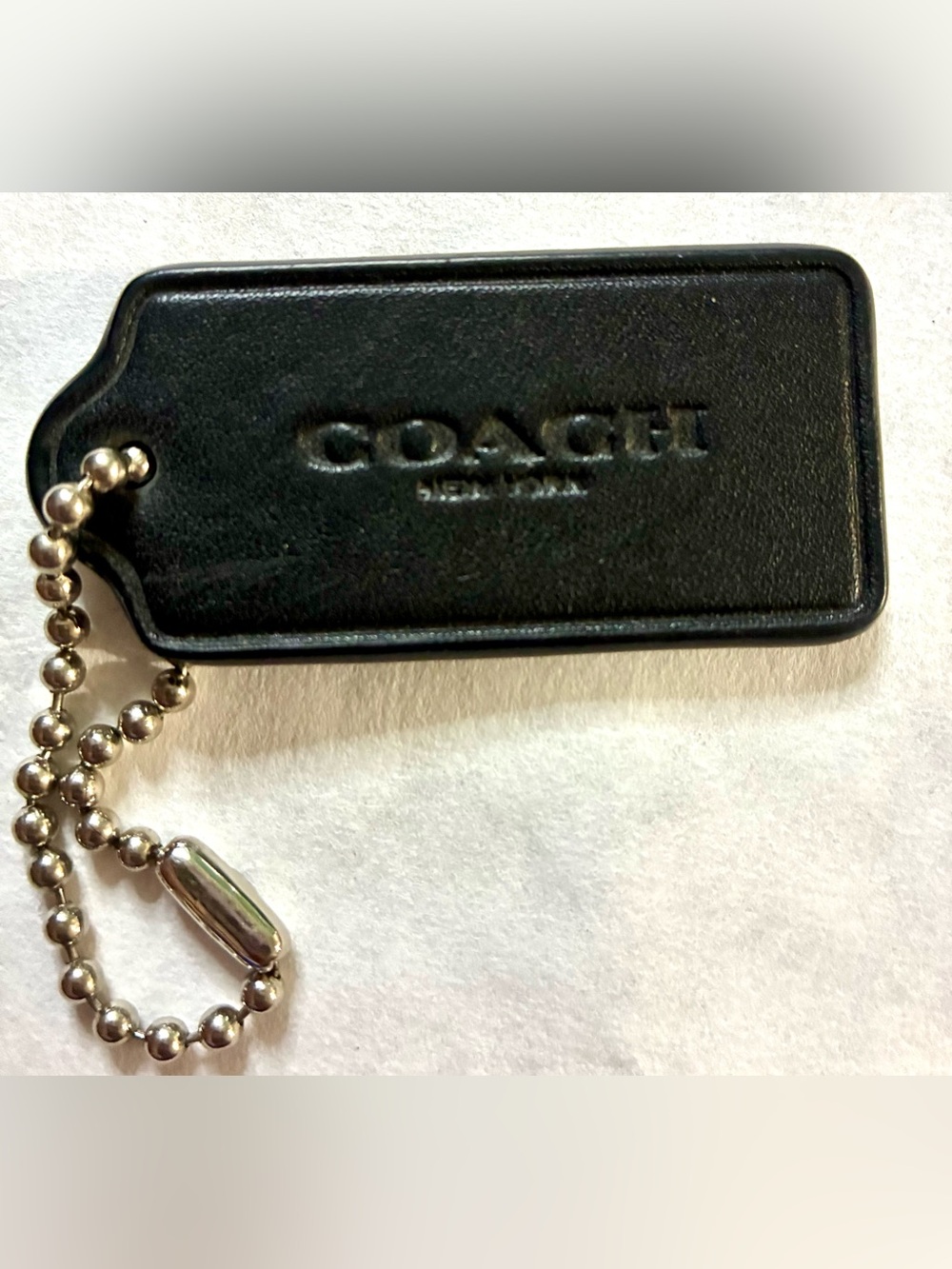 Coach Brown Vintage Leather Logo Tag with Silver Ball Chain